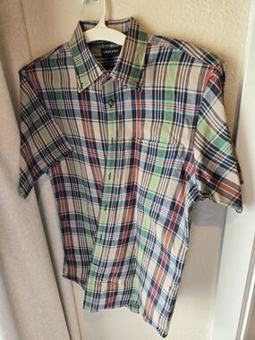 Lands' End Men’s Plaid Short-Sleeve Button-Down in Blue, Green, Red